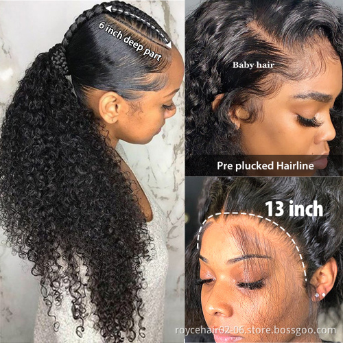 Transparent Swiss Lace Wigs Vendors, 100% Virgin Indian Human Hair wigs, Pre Plucked Glueless Curly Hair HD Lace Front Wig